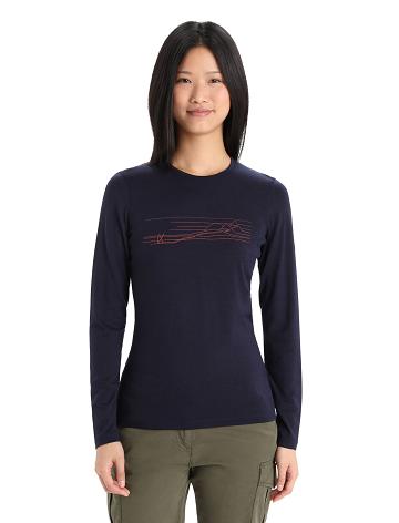 Midnight Navy Icebreaker Merino 200 Oasis Long Sleeve Crewe Ski Stripes Women's Base Layers | AU 1829YXFU